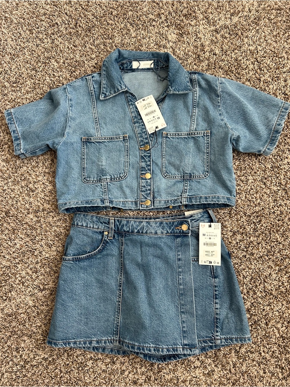 Zara Blue Denim Button-Up and Mini Skort Set - Picture 2 of 9